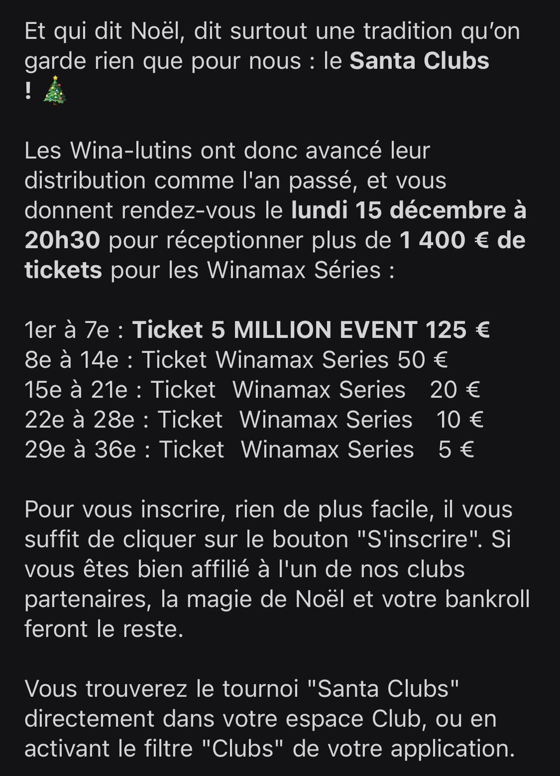 Santa des clubs: 1400€ de ticket pour les WS !